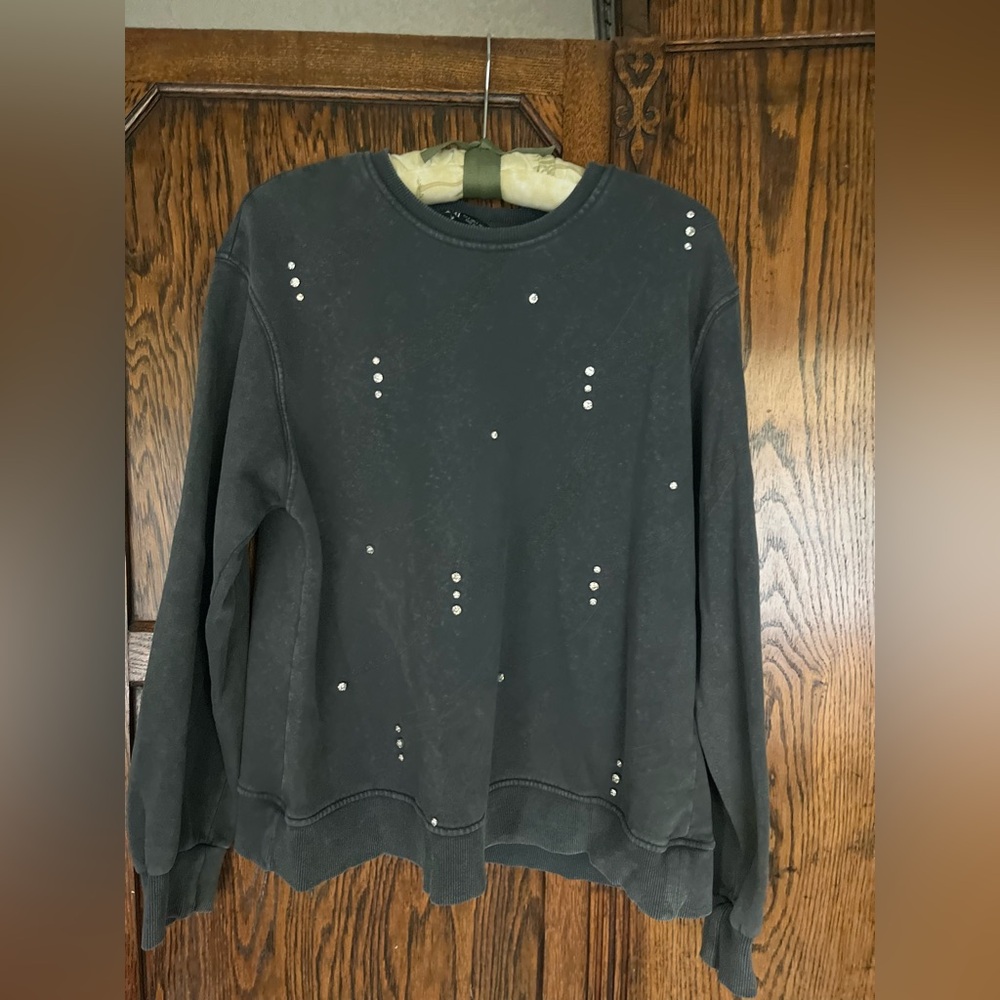 Zara Gray Sweatshirt with rhinestone Studded Design size small